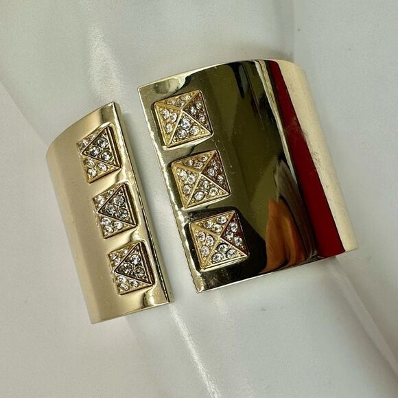 Victoria's Secret gold tone and rhinestone wide bangle bracelet - Picture 2 of 7